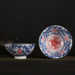 Buddha Stones Flowers Fu Character Mountains Lotus Cherry Blossoms Ceramic Teacup Kung Fu Tea Cup Cup BS Red Flowers Blue Leaves 8.5cm*4cm*90ml