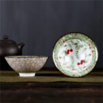 Buddha Stones Flowers Fu Character Mountains Lotus Cherry Blossoms Ceramic Teacup Kung Fu Tea Cup Cup BS Red Cherry Green Branches 8.5cm*4cm*90ml