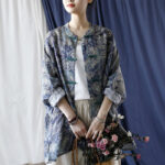 Buddha Stones Birds Flowers Geometry Frog-Button Long Sleeve Ramie Linen Jacket Shirt 26