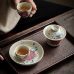 Buddha Stones Koi Fish Arowana Ceramic Gaiwan Sancai Teacup Kung Fu Tea Cup With Lid 130ml Cup BS 11