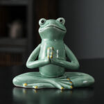 Buddha Stones Meditating Ceramic Zen Frog Statue Decoration Decorations BS Praying Frog Green