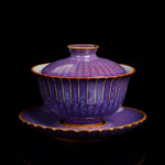 Buddha Stones Retro Glaze Kiln Change Ceramic Gaiwan Sancai Teacup Kung Fu Tea Cup And Saucer With Lid Cup BS Purple 11.5cm*8.5cm*140ml