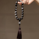 Buddha Stones Natural Silver Sheen Obsidian Black Obsidian Lion Wrist Mala Protection Tassels Pocket Mala Car Decoration Wrist Mala&Decorations BS 9