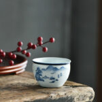 Buddha Stones Koi Fish Lotus Flower Leaf Mountains Tree Ceramic Teacup Kung Fu Tea Cup 130ml Cup BS Mountains Trees 7.7cm*5.1cm*130ml