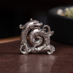 Buddha Stones Mini Auspicious Dragon Pattern Meditation Zinc Alloy Small Incense Stick Burner Incense Burner BS Silver Dragon 4*3.7cm