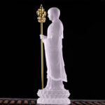 Buddha Stones Handmade Ksitigarbha Bodhisattva Figurine Liuli Crystal Art Piece Serenity Statue Home Decoration Decorations BS 5