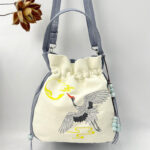 Buddha Stones Embroidered Butterfly Lotus Magnolia Cotton Linen Tote Crossbody Bag Shoulder Bag Handbag Crossbody Bag BS Blue Beige Crane 20*20*7cm