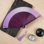 Buddha Stones Solid Color Gradient Hollow Engraved Handheld Bamboo Folding Fan Folding Fan BS Purple Gradient 21.5cm