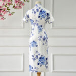 Buddha Stones Blue And White Porcelain Color Peony Flower Pattern Cheongsam Dress Women's Qipao Dress Cheongsam Dresses BS 3