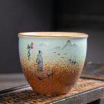 Buddha Stones Colorful Deer Pipa Snow Plum Blossoms Mountains Rivers Bird Ceramic Teacup Kung Fu Tea Cup Bowl Cup BS 7.5cm*6.5cm*150ml Person Mountain Birds