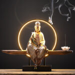 Buddha Stones Buddha Avalokitesvara Ceramic Lotus Relaxation Incense Burner Decoration Decorations Incense Burner BS Lotus Avalokitesvara White