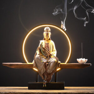 Buddha Stones Buddha Avalokitesvara Ceramic Lotus Relaxation Incense Burner Decoration Decorations Incense Burner BS Lotus Avalokitesvara White