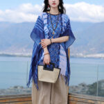 Buddha Stones Blue White Striped Indigo Dyeing Shawl Tassels Cozy Pullover 90*95cm 4