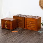Buddha Stones Vintage Large Capacity Wooden Jewelry Box Jewelry Storage Box With Mirror Jewelry Box BS 25