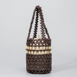 Buddha Stones Hand-woven Bucket Portable Wooden Beads Handbag Handbags BS Dark brown 12*12*17cm