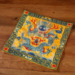 Buddha Stones Crane Phoenix Dragon Kirin Embroidered Cup Mat Pad Tea Cup Coaster Square Kung Fu Tea Mat Tea Mat BS Yellow Green Dragon