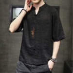 Buddha Stones Frog-Button Phoenix Embroidery Chinese Tang Suit Short Sleeve Shirt Cotton Linen Men Clothing Men's Shirts BS 22
