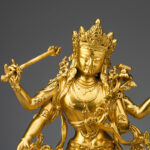 Buddha Stones Four-armed Manjusri Bodhisattva Gold Figurine Compassion Serenity Copper Statue Home Decoration Decorations BS Four-armed Manjusri Bodhisattva 20*10*7cm