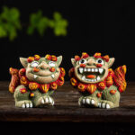 Buddha Stones Small Pair of Lion Fu Foo Dogs Ward Off Evil Protection Home Resin Decoration Decorations BS 3