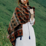 Buddha Stones Tibetan Shawl Classic Geometry Pattern Winter Cozy Travel Scarf Wrap Tibetan Shawl BS Brown 210*65cm