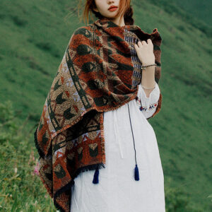 Buddha Stones Tibetan Shawl Classic Geometry Pattern Winter Cozy Travel Scarf Wrap Tibetan Shawl BS Brown 210*65cm