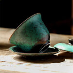 Buddha Stones Retro Green Glaze Ceramic Gaiwan Sancai Teacup Kung Fu Tea Cup And Saucer With Lid Cup BS 4