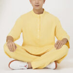 Buddha Stones 2Pcs Buttons Men's Three Quarter Sleeve Shirt Top Pants Meditation Zen Tai Chi Cotton Linen Clothing Set Men's Meditation Cloth BS 11
