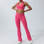 Buddha Stones 2Pcs Workout Sleeveless Backless Top Shorts Flared Pants Sports Fitness Yoga Outfit Set 2-Piece Outfit BS 25