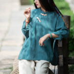 Buddha Stones Ramie Linen Loose Blouse Women Long Sleeve Shirt Chinese Hanfu Top Long Sleeve Shirt BS 23
