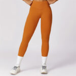 Buddha Stones Women Short Sleeve T-Shirt Top High Waist Leggings Pants For Sports Yoga 2-Piece Outfit BS Orange Pants US8/10/XL