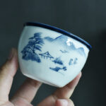 Buddha Stones Koi Fish Lotus Flower Leaf Mountains Tree Ceramic Teacup Kung Fu Tea Cup 130ml Cup BS 9
