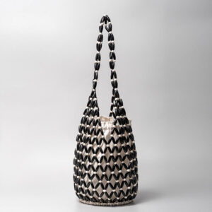 Buddha Stones Hand-woven Wooden Beads Bucket Shoulder Bag Handbag Handbags BS Black 16.5*16.5*36cm