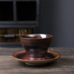 Buddha Stones Planet Design Ceramic Coffee Mug Rough Pottery Tea Coffee Cup With Saucer Coffee Mug BS Brown 11.7cm*11.7cm*6.7cm*120ml