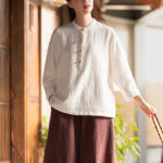 Buddha Stones Solid Color Loose Button Blouse Long Sleeve Shirt Top Long Sleeve Shirt BS 4