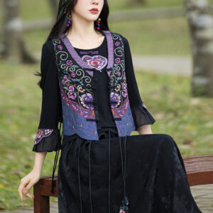Buddha Stones Vintage Frog-Button Embroidery Purple Flower Tang Suit Design Sleeveless Vest Waistcoat BS 3XL(Bust 102cm/Shoulder 36cm/Length 53cm)(Vest Only)