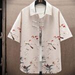 Buddha Stones Landscape Coconut Trees Magpie Pattern Short Sleeve Shorts Men's Set Men's Meditation Cloth BS 15