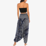 Buddha Stones Two Style Wear Elephant Pattern Loose Smocked Harem Trousers Jumpsuit Women's Yoga Pants Harem Pants&Bodysuit BS 35
