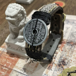 Buddha Stones Five-emperor Coins Mountain Ghosts Spend Money Luck Leather Watch Band Bracelet  - Five Emperors Coins (Wrist Circumference: 15-18cm) - image 0