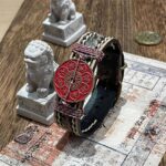 Buddha Stones Cinnabar Lotus Om Mani Padme Hum Blessing Leather Watch Band Bracelet  - Om Mani Padme Hum & Cinnabar (Wrist Circumference: 15-18cm) - image 0