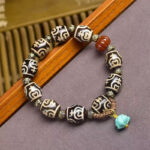 Buddha Stones Tibetan Lightning Treasure Vase Dzi Bead The Lord of the Corpse Forest Power Bracelet - Lotus Vase Dzi Bead(Wrist Circumference: 16-17cm) - image 9