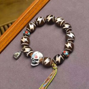 Buddha Stones Tibetan Lightning Treasure Vase Dzi Bead The Lord of the Corpse Forest Power Bracelet - Dzi Bead(Wrist Circumference: 16-17cm) - image 0