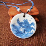 Buddha Stones Ethnic Peony Peach Blossoms Lotus Symbol Ceramics Necklace Enlightenment Pendant - Village Landscape - image 8
