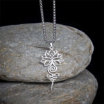 Buddha Stones Lotus Unalome Chakra Symbol Design Stainless Steel Enlightenment Necklace Pendant - Silver - image 0
