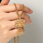 Buddha Stones Lotus Unalome Chakra Symbol Design Stainless Steel Enlightenment Necklace Pendant - image 10
