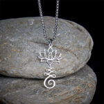 Buddha Stones Chakra Symbol Irregular Design Lotus Stainless Steel Enlightenment Necklace Pendant - Silver - image 0