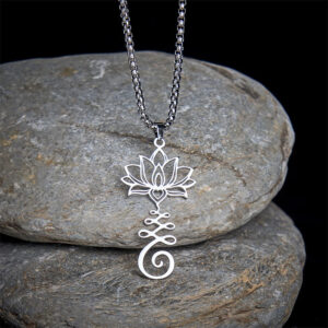 Buddha Stones Chakra Symbol Irregular Design Lotus Stainless Steel Enlightenment Necklace Pendant - Silver - image 0