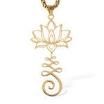 Buddha Stones Chakra Symbol Irregular Design Lotus Stainless Steel Enlightenment Necklace Pendant - image 12