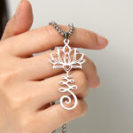 Buddha Stones Chakra Symbol Irregular Design Lotus Stainless Steel Enlightenment Necklace Pendant - image 4