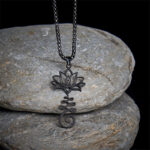 Buddha Stones Chakra Symbol Irregular Design Lotus Stainless Steel Enlightenment Necklace Pendant - Black - image 13