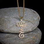 Buddha Stones Chakra Symbol Irregular Design Lotus Stainless Steel Enlightenment Necklace Pendant - Gold - image 7